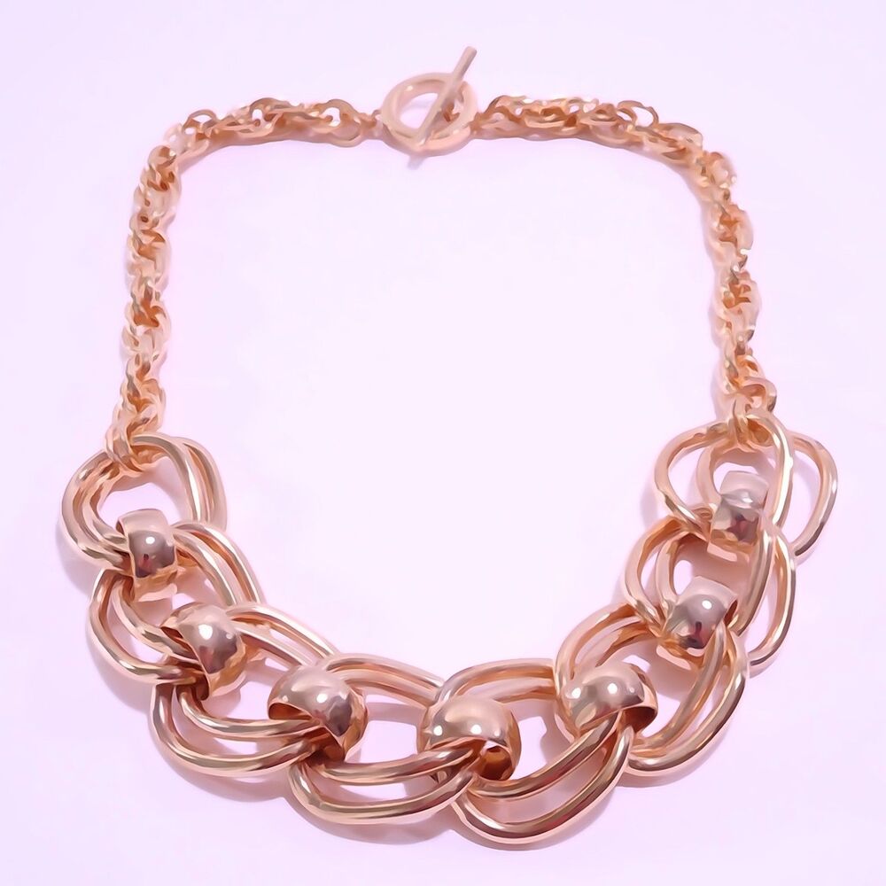 Banana Republic Women's Glamour Chunky Double Link Toggle Necklace NWT 98 Gold - Picture 2 of 5